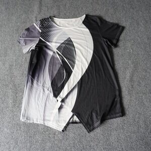 Abstract Black White Tunic Top, Short Sleeve, Women's Large Asymmetrical‎